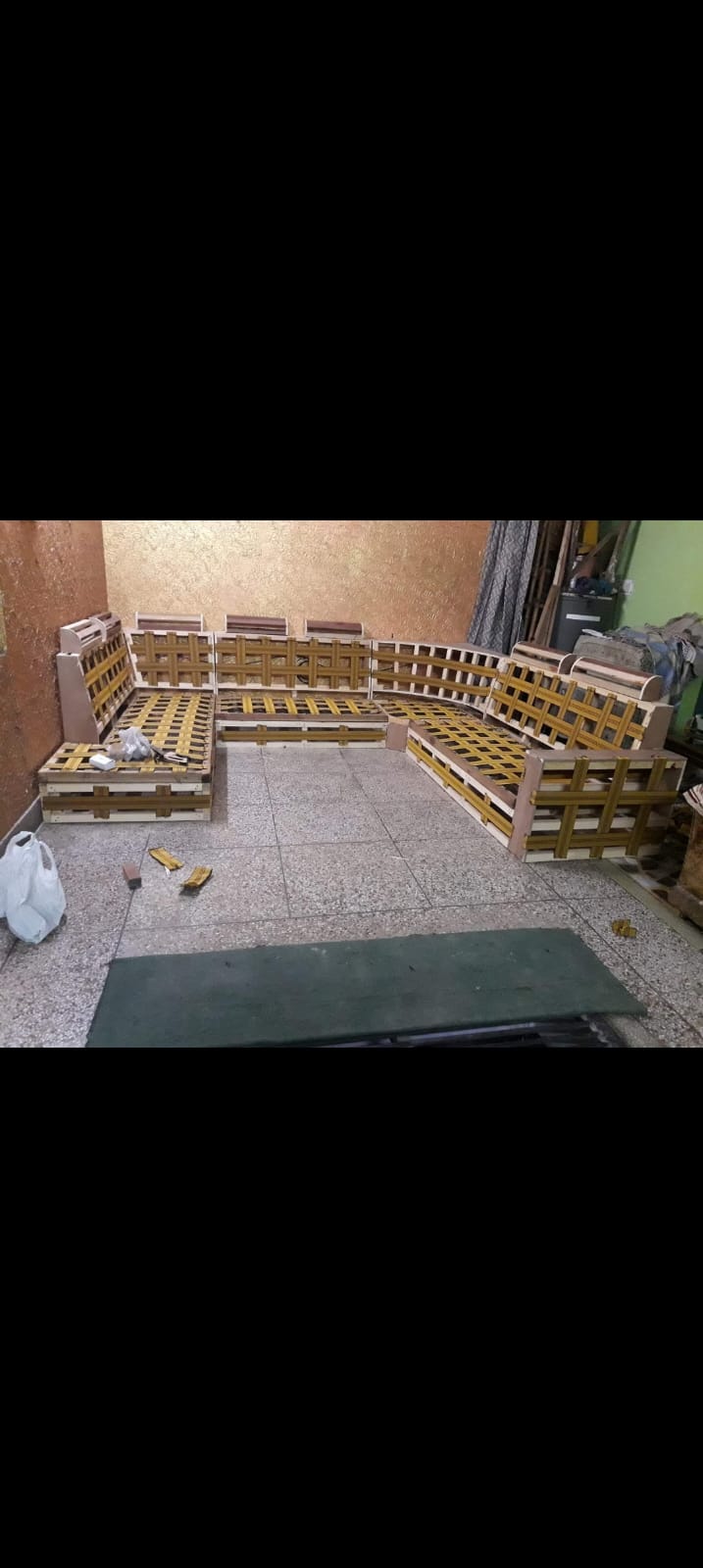 Worn out sectional framework webbing before repair by NS Furniture Noida