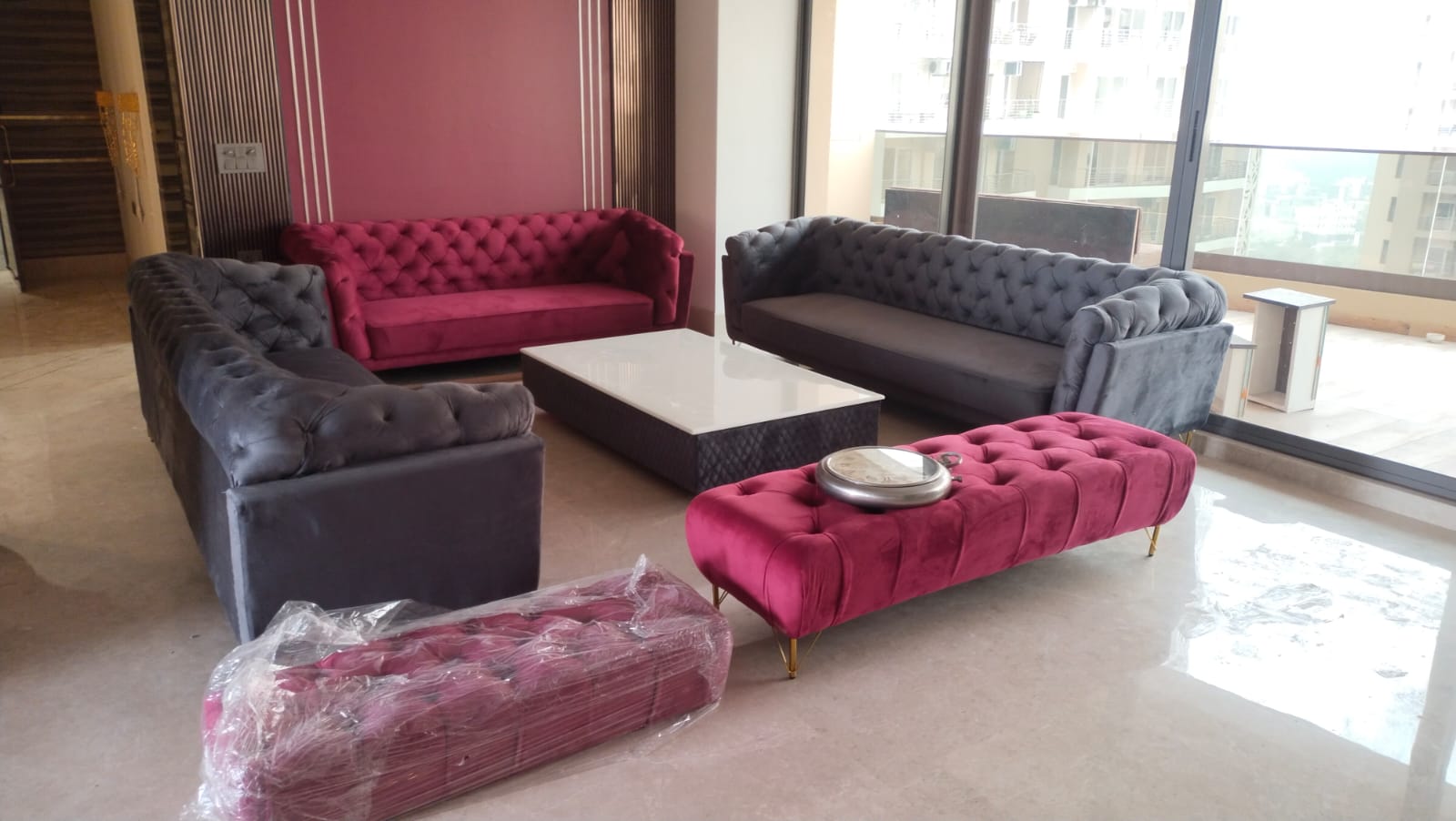Custom tufted Chesterfield sofa handcrafted in Noida by NS Furniture
