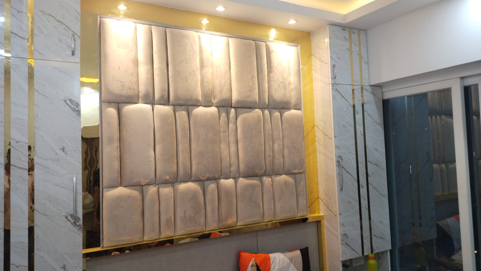 Custom modern wardrobe sliding door repair by NS Furniture Noida