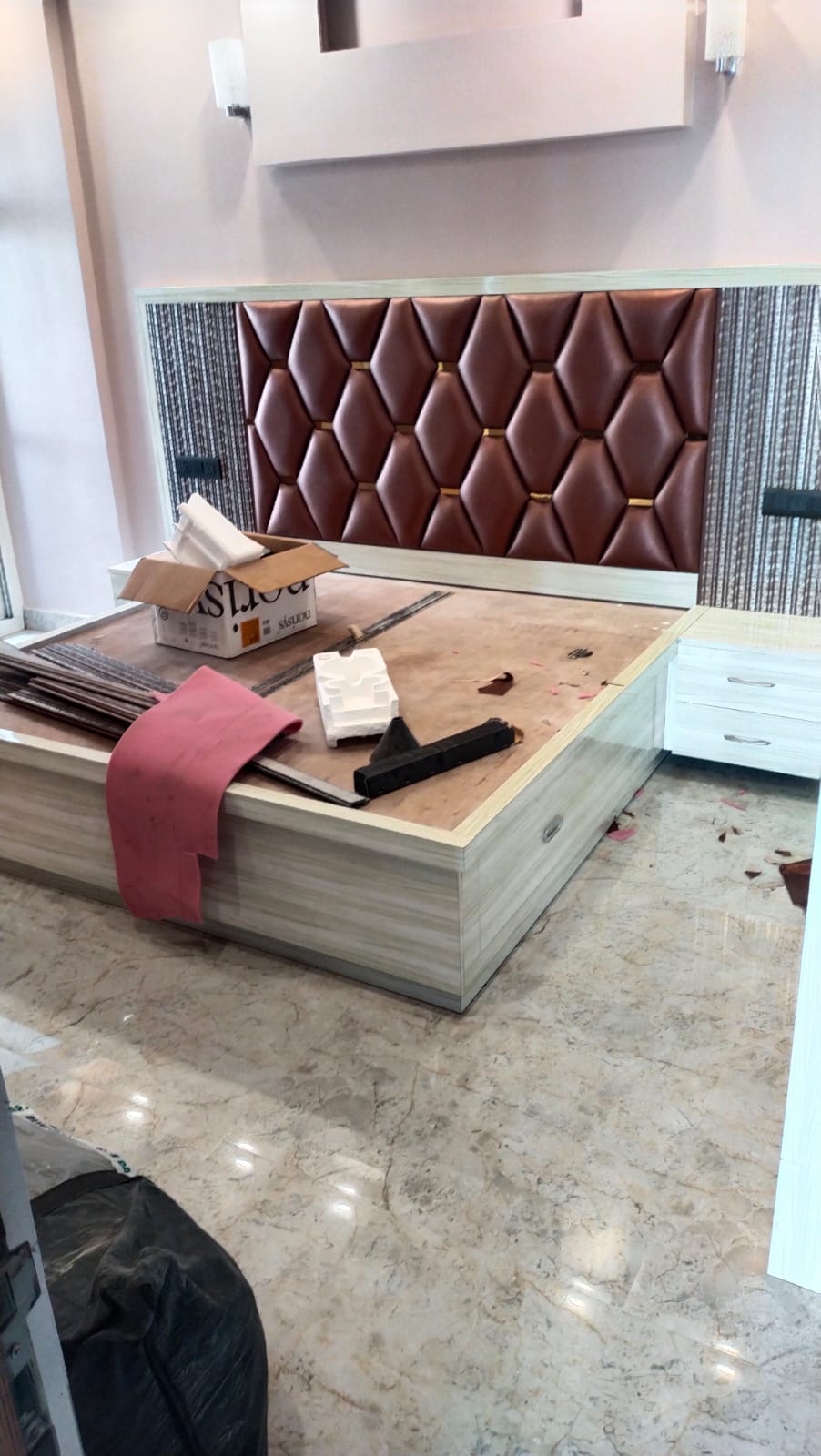 Upholstered bed frame assembly and hydraulic repair by NS Furniture Noida